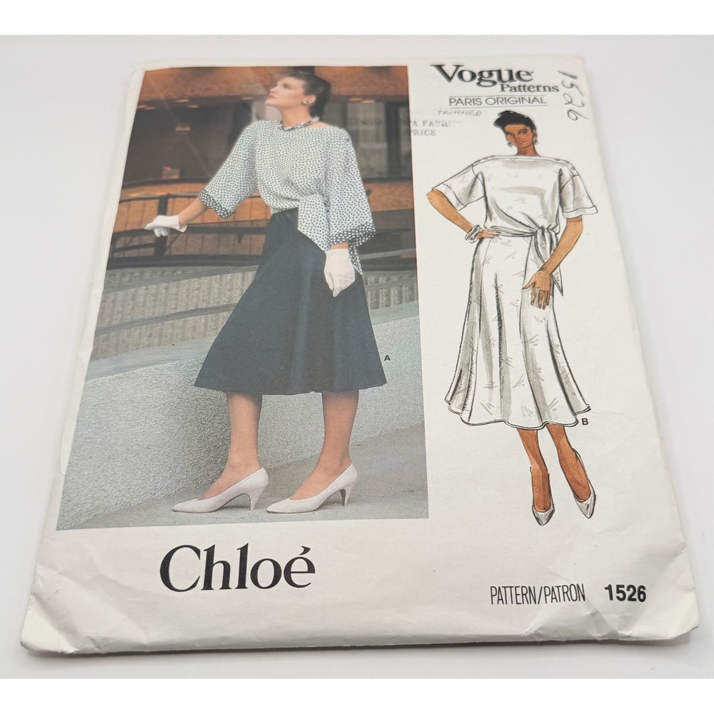 VTG Vogue Paris Original 1526 Chloe Misses Top and Skirt Pattern Size 16 Uncut